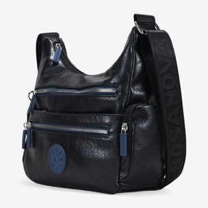 Bolso bandolera negro con cremalleras azules