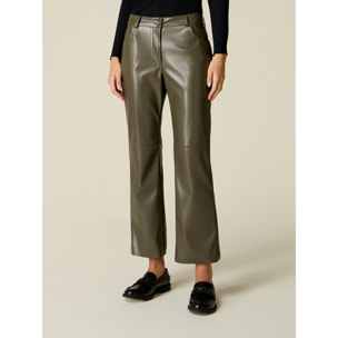 Oltre - Pantaloni flare in tessuto spalmato - Verde militare