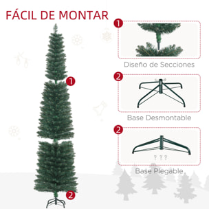 Árbol de Navidad Estrecho 210 cm, Árbol de Navidad Artificial con 510 Ramas, Base Plegable y Soporte Metálico, Fácil Montaje, para Salón, Interior, Verde