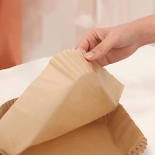 Papel para freidora de aire, 50 piezas, cuadrado, papel vegetal de horno antiadherente desechable sin perforar para hornear asar microondas sartén (20cm)