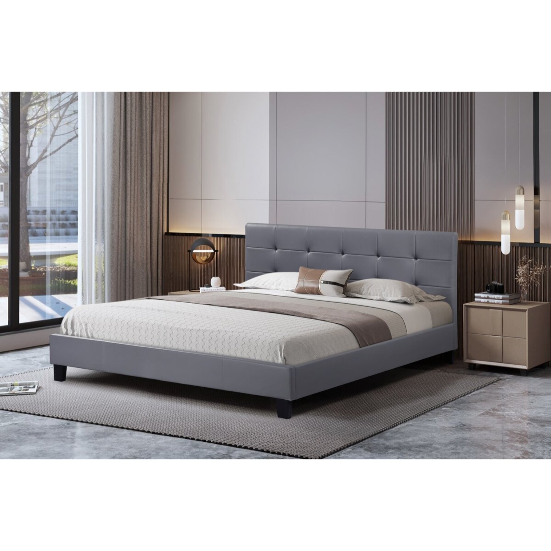 Lit double en pvc "Julia" - 140 x 190 cm - Gris