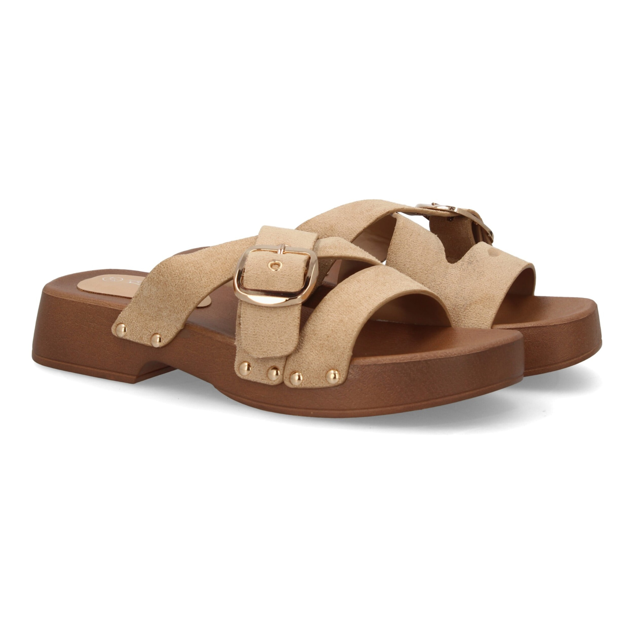 Sandalia pala plataforma de madera con hebilla elegante