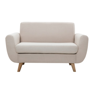 Canapé scandinave 2 places en tissu beige et bois clair PURE