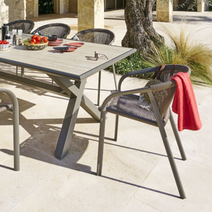 Fauteuil de jardin empilable "Riu" vert wengé & praline en aluminium traité en epoxy