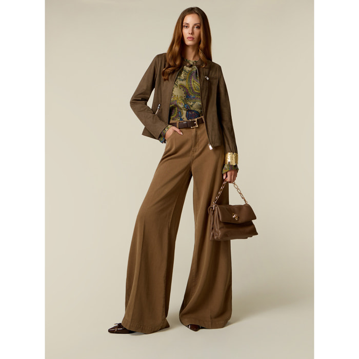 Oltre - Pantaloni palazzo in lyocell con charm - Marrone