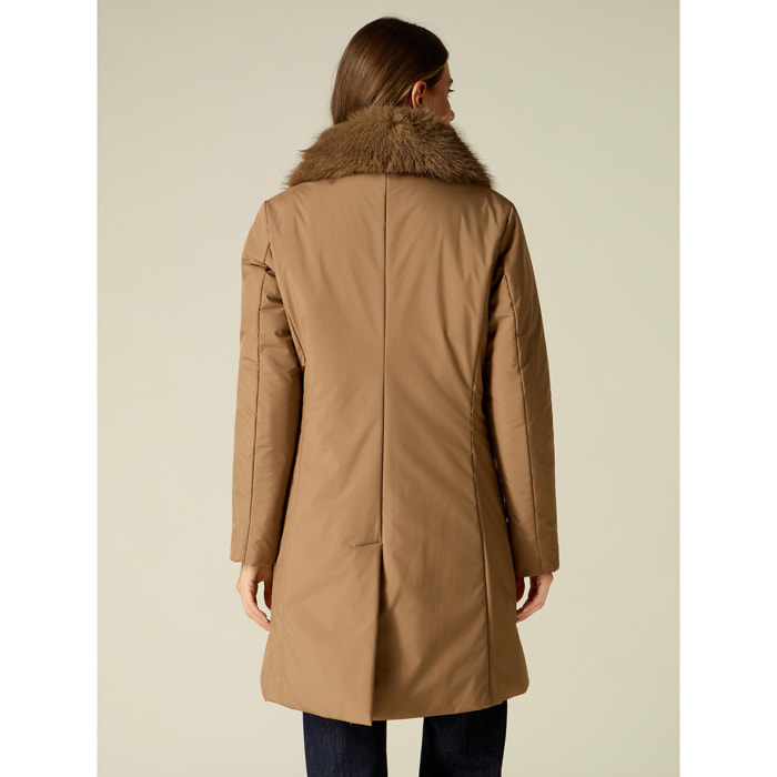 Oltre - Piumino dritto in nylon con collo bordato - Beige