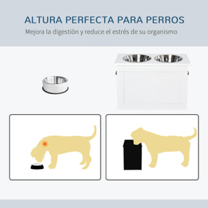 Comedero Elevado para Perros Cuencos para Perros con 2 Tazones de Acero Inoxidable y Espacio de Almacenaje Oculto 60x30x41 cm Blanco