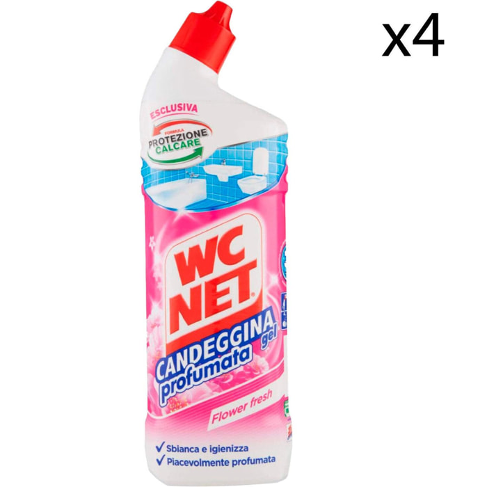4x WC Net Candeggina Gel con Bicarbonato Flower Fresh - 4 Flaconi da 700ml