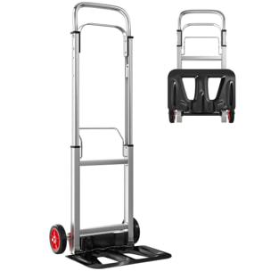 Carretilla Plegable de Aluminio con Mango Telescópico Ajustable, Carga 90 kg, Carretilla de Mano con Ruedas, para Garaje, Oficina, Equipaje, Viajes, Mudanzas y Compras, Plata y Negro