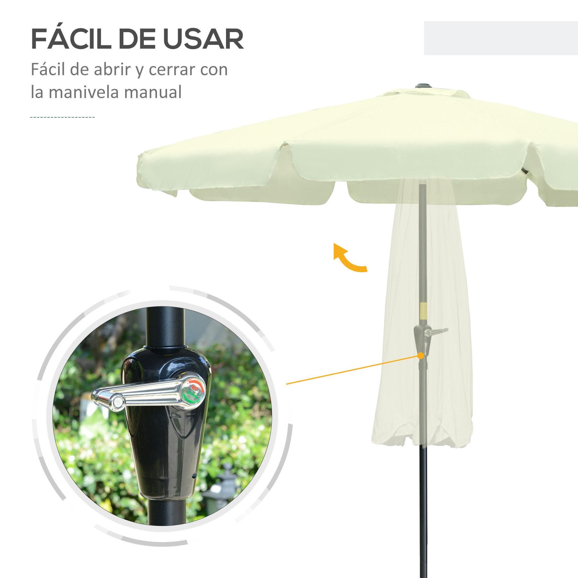 Sombrilla Terraza Exterior Ø266 cm Sombrilla de Jardín Inclinable con Protección UV50+ Poste de Aluminio y Manivela Parasol para Patio Terraza Beige