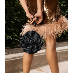 Bolso de fiesta negro con forma de flor