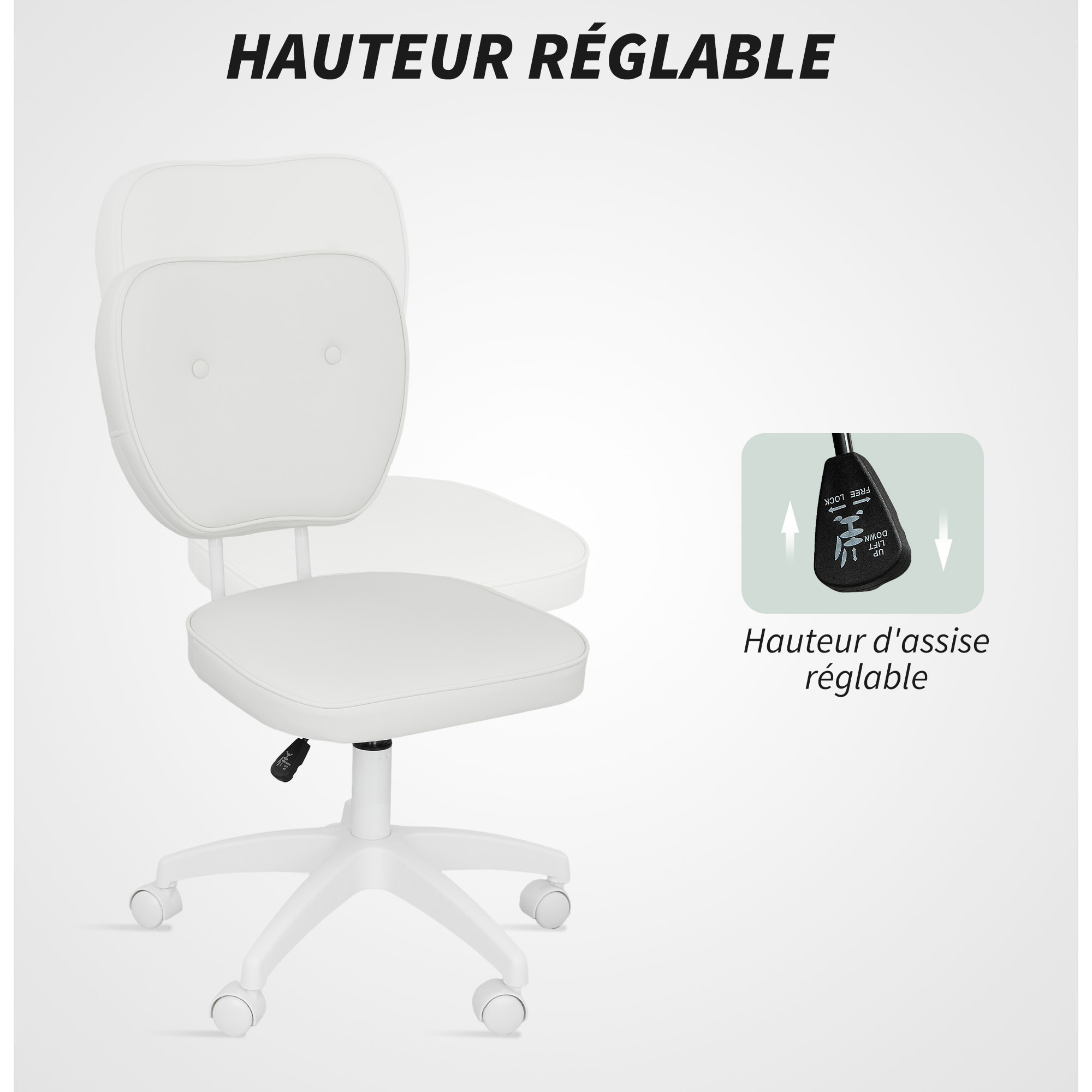 Chaise de bureau design Chersterfied dossier arrondi 2 boutons synthétique blanc