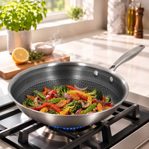 Wok en acier inoxydable revêtu antiadhésif 28cm - tous feux TRINOX
