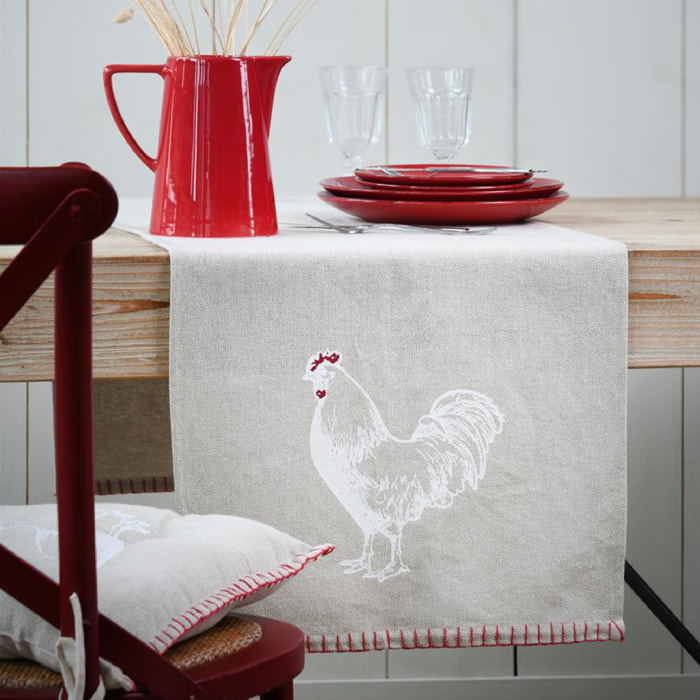 Chemin de table coq en coton - Naturel