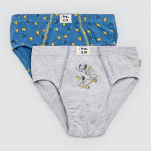 Confezione da 2 slip in cotone per bambini con stampa di un fulmine e di un cane