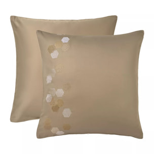 Taie d'oreiller satin de coton brodé beige Hexagones angora