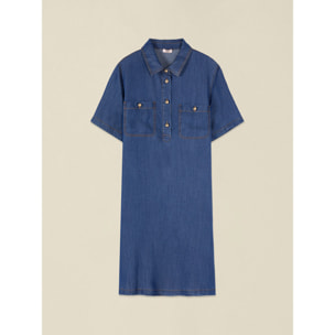 Oltre - Vestido corto en tencel efecto denim - Azul