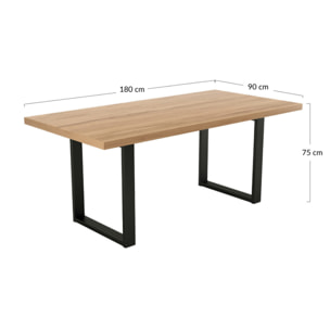 Jessie - table à manger - chêne et hêtre massif - 180 cm - Bois / Noir