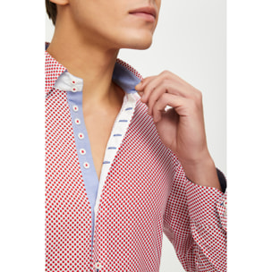 Camicia Uomo 2 Bottoni Button Down 7 Bottoni Slim Cotone Poliestere Stampa Bianco e Rosso