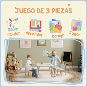 Mesa y Sillas Infantiles de 3 Piezas Mesa Infantil con 2 Sillas con Respaldo en Forma de Corona para Niños de 3-6 Años para Sala de Juegos Dormitorio Guardería Blanco