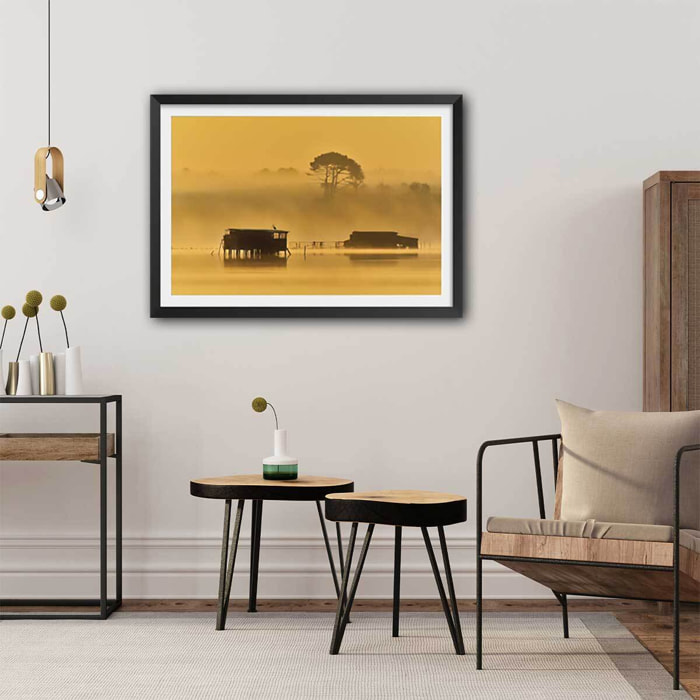 Affiche photo tonne landaise au petit matin Affiche sous cadre noir
