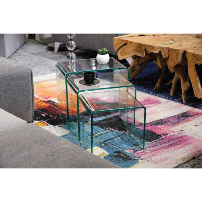 Set de 3 tables basses gigognes en verre trempé H.36cm - BENT