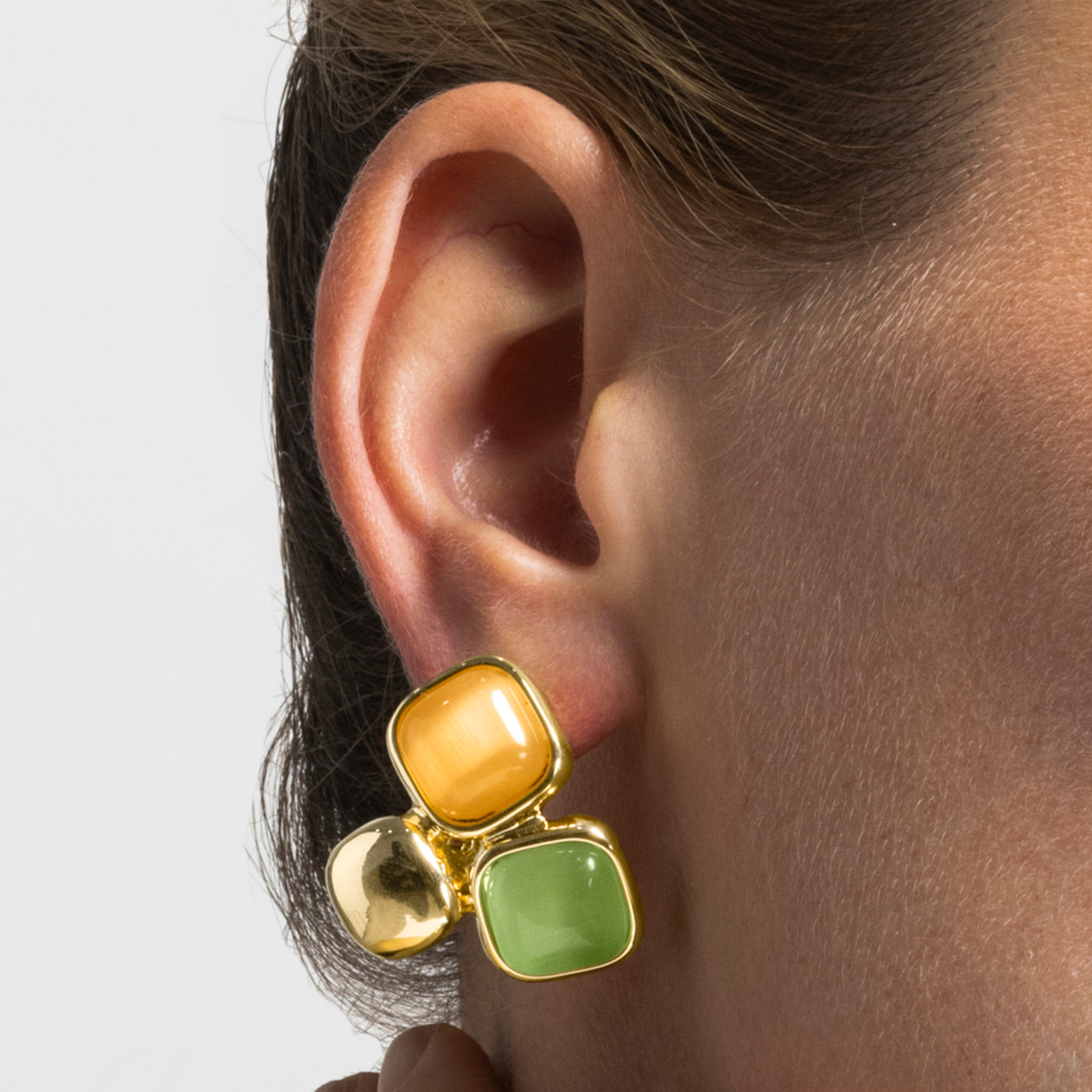 Pendientes con Ojo de Gato Multicolor acabado oro 18k