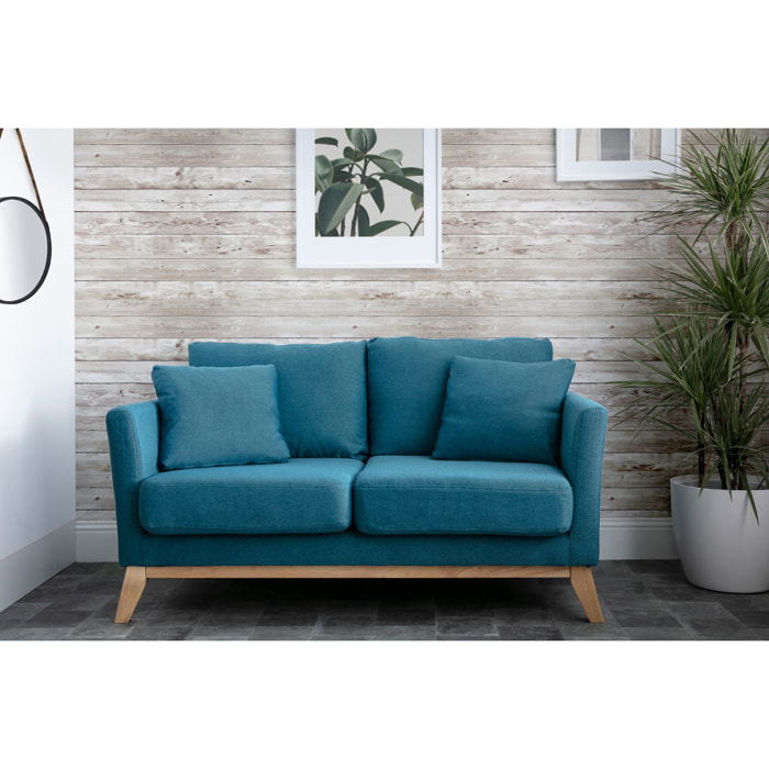 Canapé scandinave déhoussable 2 places en tissu velours côtelé et bois clair OSLO
