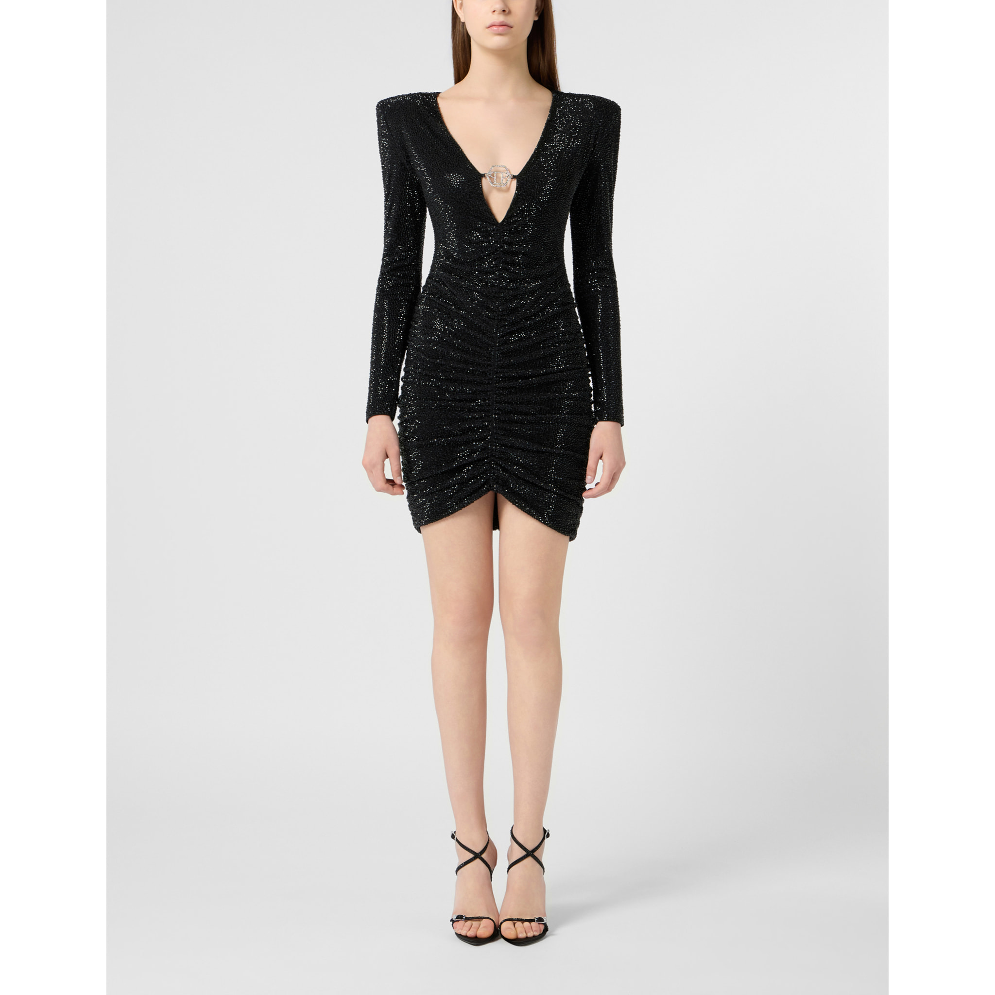 PHILIPP PLEIN Long Sleeve Mini Dress All-Over Strass