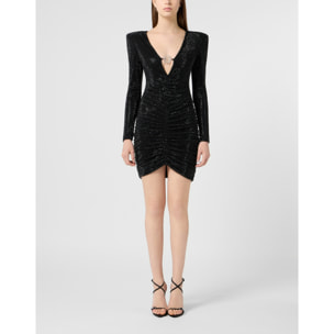 PHILIPP PLEIN Long Sleeve Mini Dress All-Over Strass