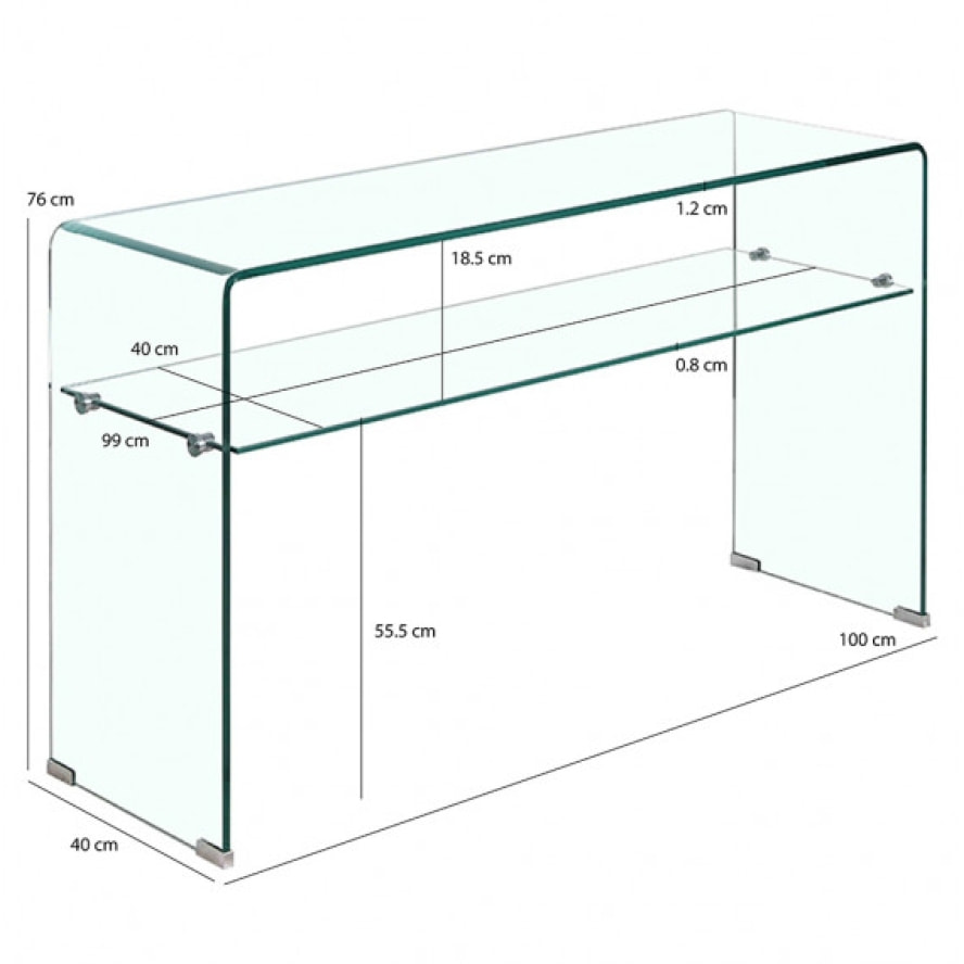 Console en verre 100 cm avec tablette - BENT