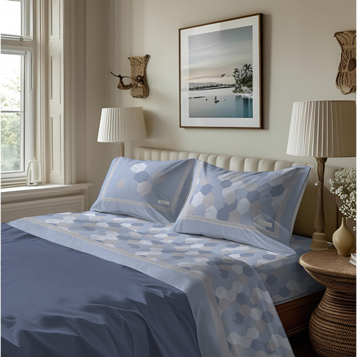 Completo letto in flanella bologna azzurro