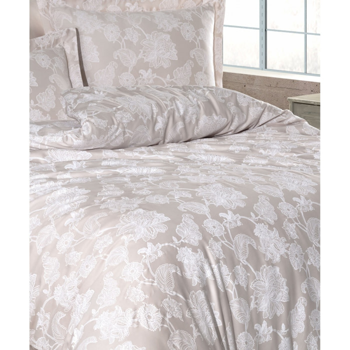 Housse de couette + taie(s) oreiller satin de coton "Sofia beige"