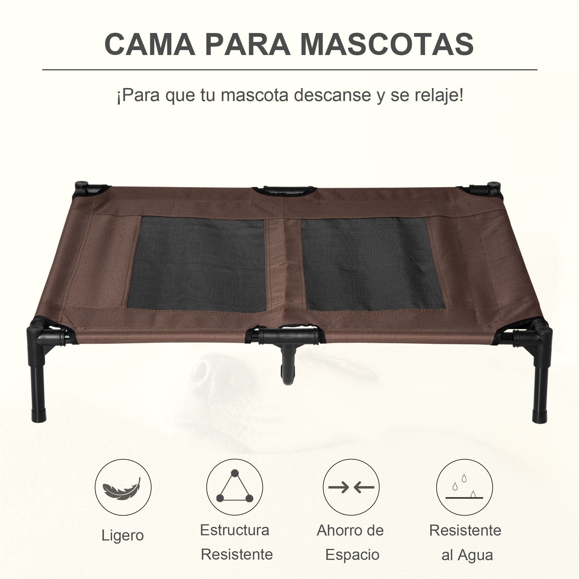 Cama Elevada para Perros Cama de Mascotas con Malla Transpirable y Tela Oxford para Exterior Interior Aire Libre Jardín Terraza 92x76x18 cm Marrón