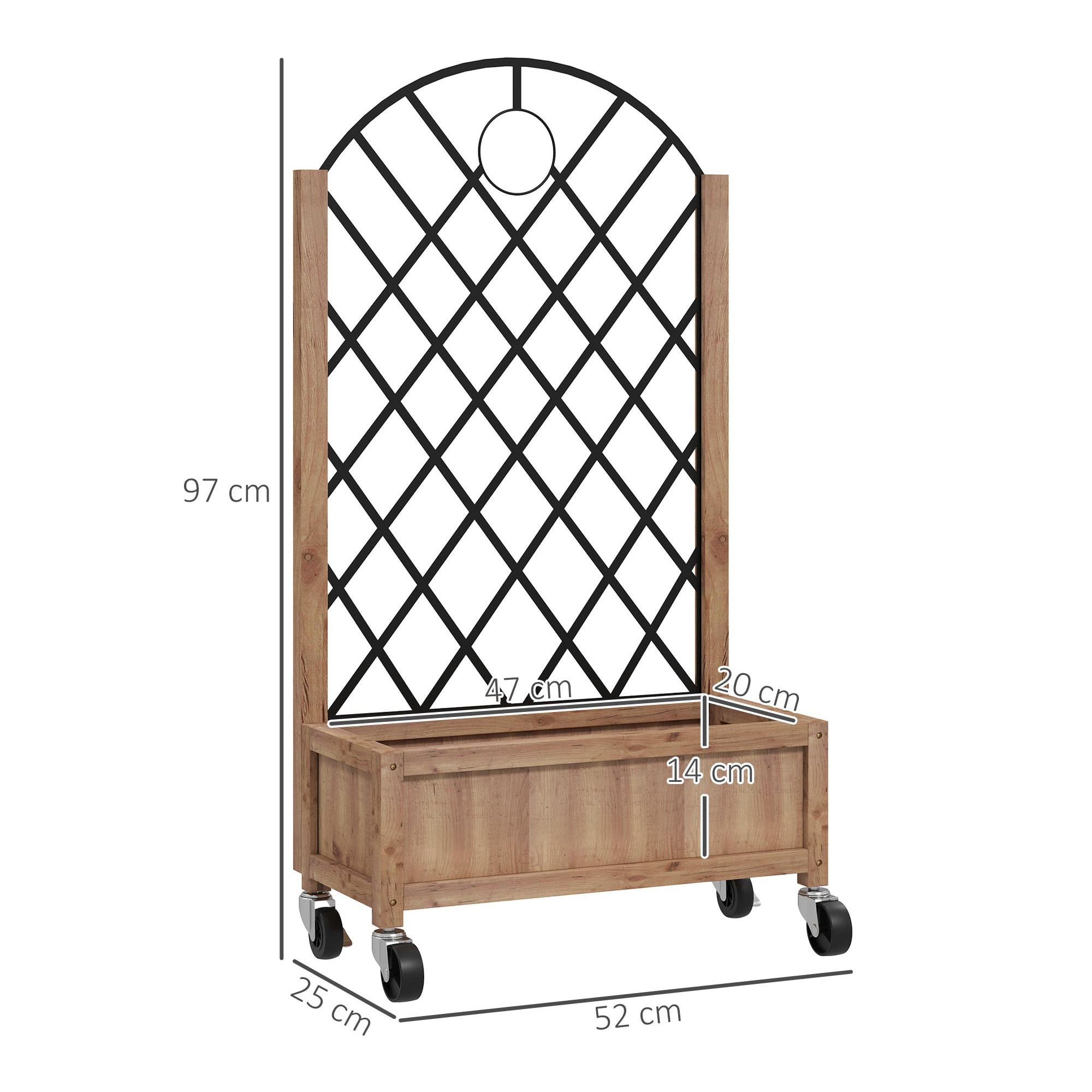 Juego de 2 Jardineras de Exterior Jardineras con Enrejado Metálico para Plantas Trepadoras Maceteros con Ruedas para Jardín Patio 52x25x97 cm Natural