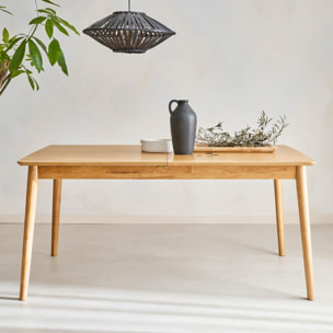 Table à manger rectangulaire extensible bois d'hévéa et placage chêne 6-8 places LINA