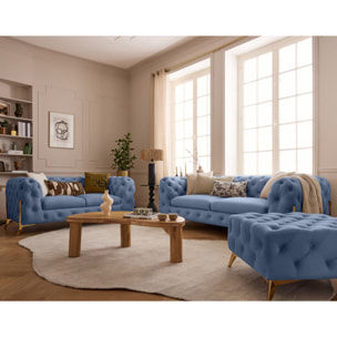 Camden - pouf chesterfield en velours - pieds en métal doré - Bleu Ardoise