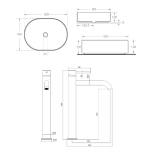 Aurum mitigeur lavabo en inox, or rose + Ceramia PixL 50x36,5x12 cm vasque à poser, blanc (SAT285BRGCEPX5037)