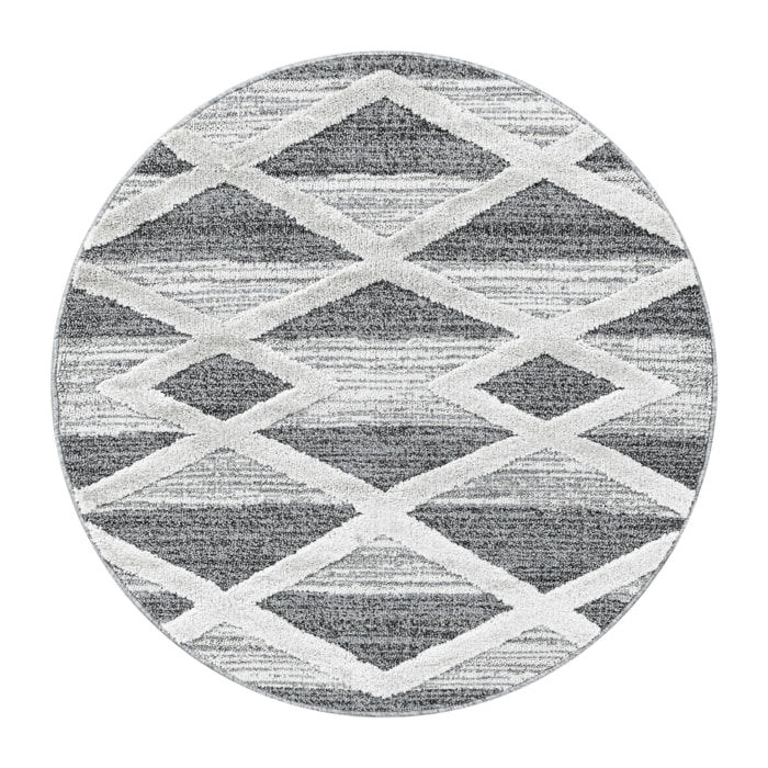 PISA - Tapis de salon rond à motif moderne gris - PIS4709GRI