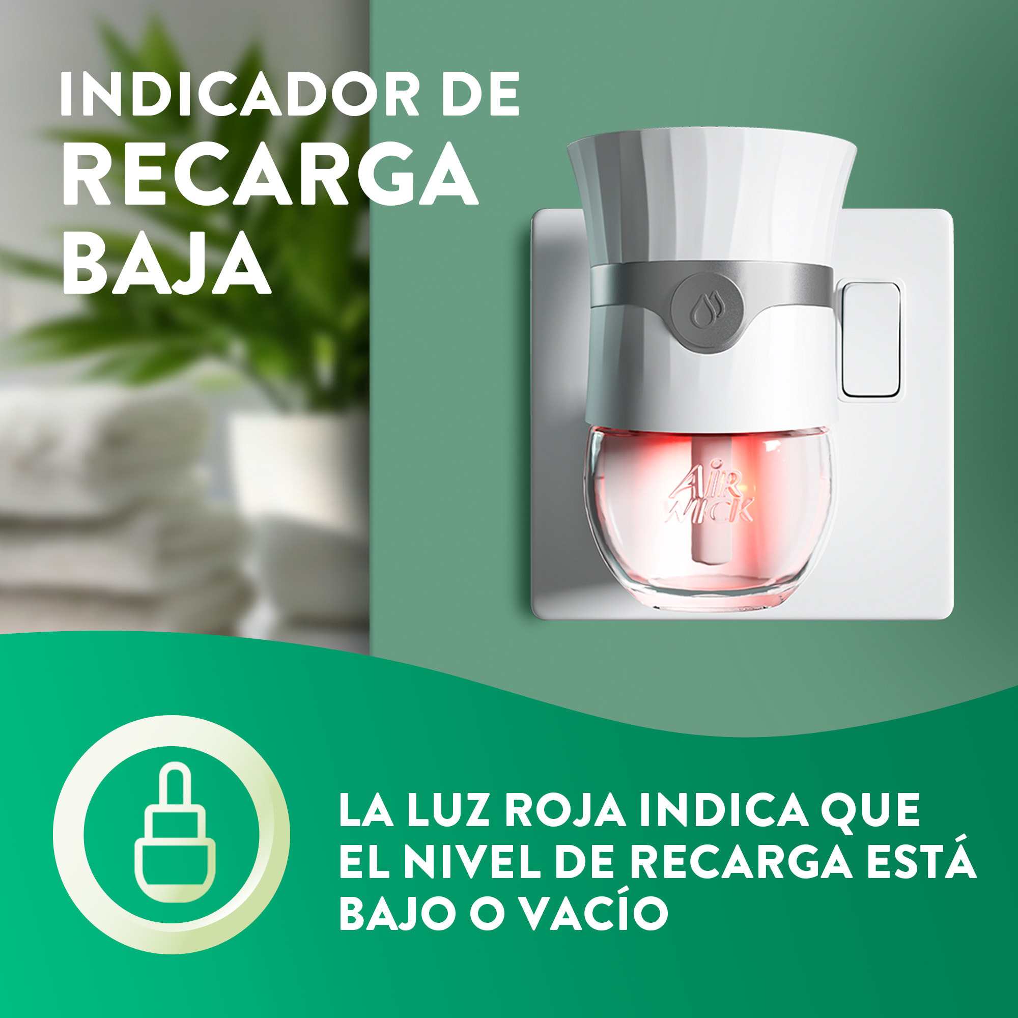 Air Wick Ambientador Eléctrico - Ambientador difusor inteligente con tecnología Anti-Fading con aroma a Flor de Cerezo y Frambuesa - Aparato y Recambio