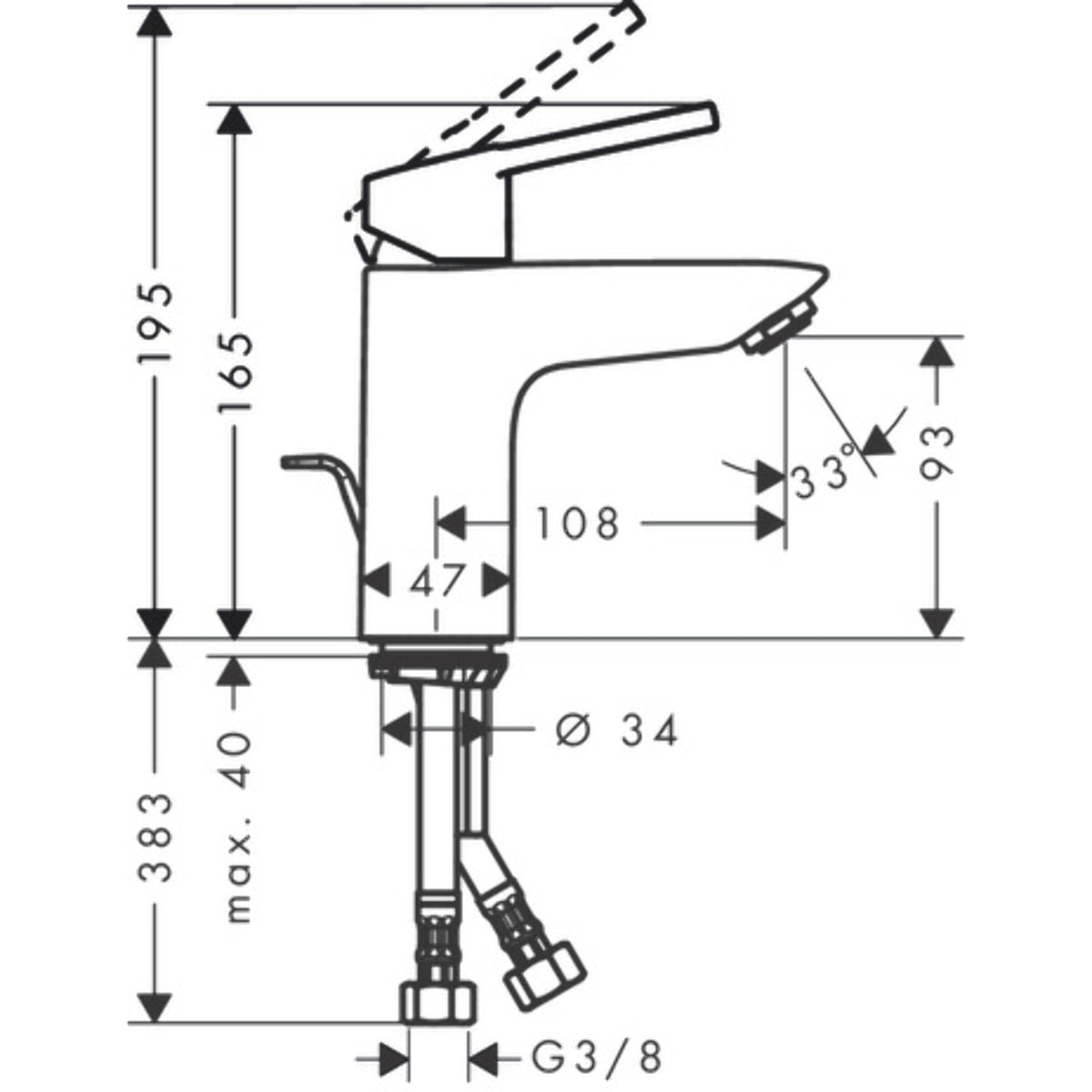 Mitigeur de lavabo HANSGROHE Logis Loop Eco CH3 CoolStart, avec tirette et vidage synthétique chromé - 71154000