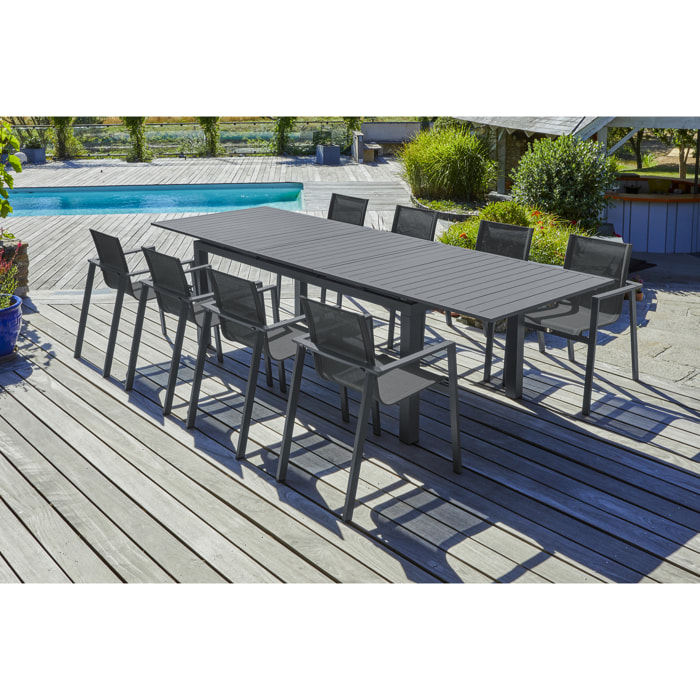 MIAMI - Ensemble repas de jardin 8 places en aluminium gris anthracite