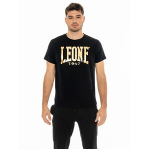 Camiseta de manga corta de algodón elástico con gran logo Leone Basic