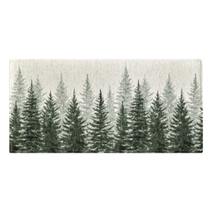 Tappeto Jacquard Ideale Cucina Ingresso Made In Italy Antiscivolo, Lavabile, Morbido Disegno Abeti Verde By Suardi