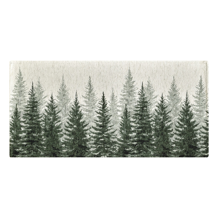 Tappeto Jacquard Ideale Cucina Ingresso Made In Italy Antiscivolo, Lavabile, Morbido Disegno Abeti Verde By Suardi