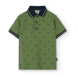 Polo estampado niño, cuello polo, mangas cortas, verde