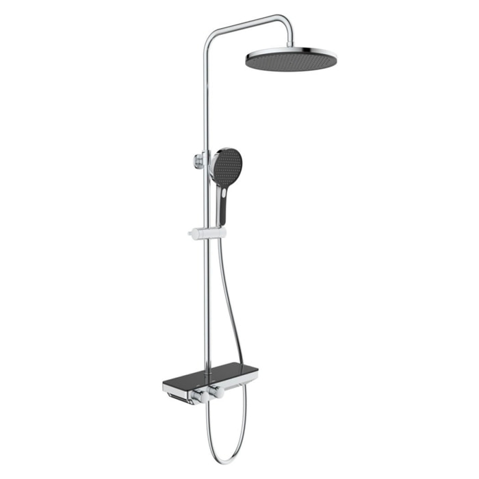 Colonne de douche avec douchette 3 jets, Mitigeur thermostatique, Barre réglable en hauteur, Noir/Chrome