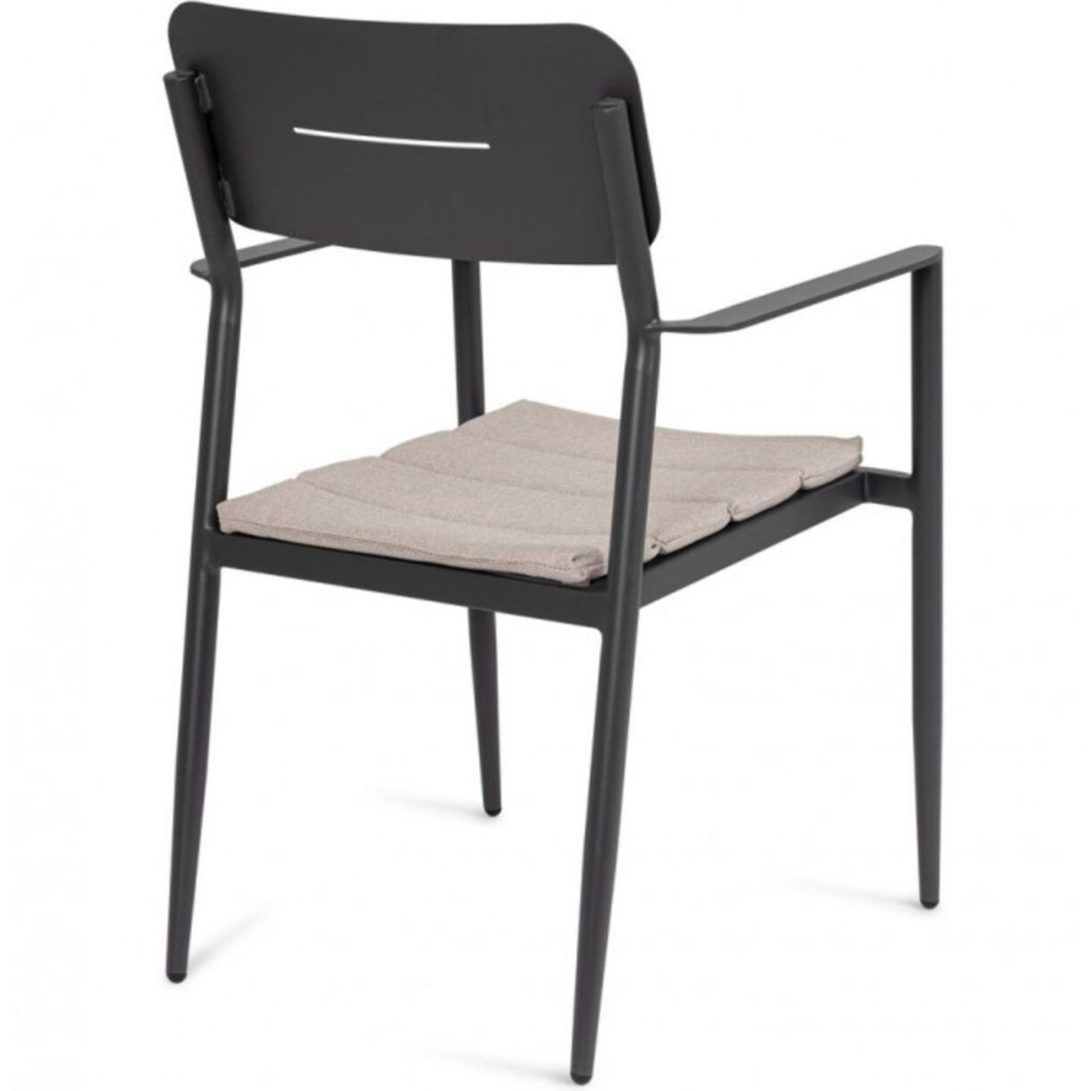 Set di 4 sedie NEBULA in alluminio antracite con cuscino tortora impermeabile, con braccioli
