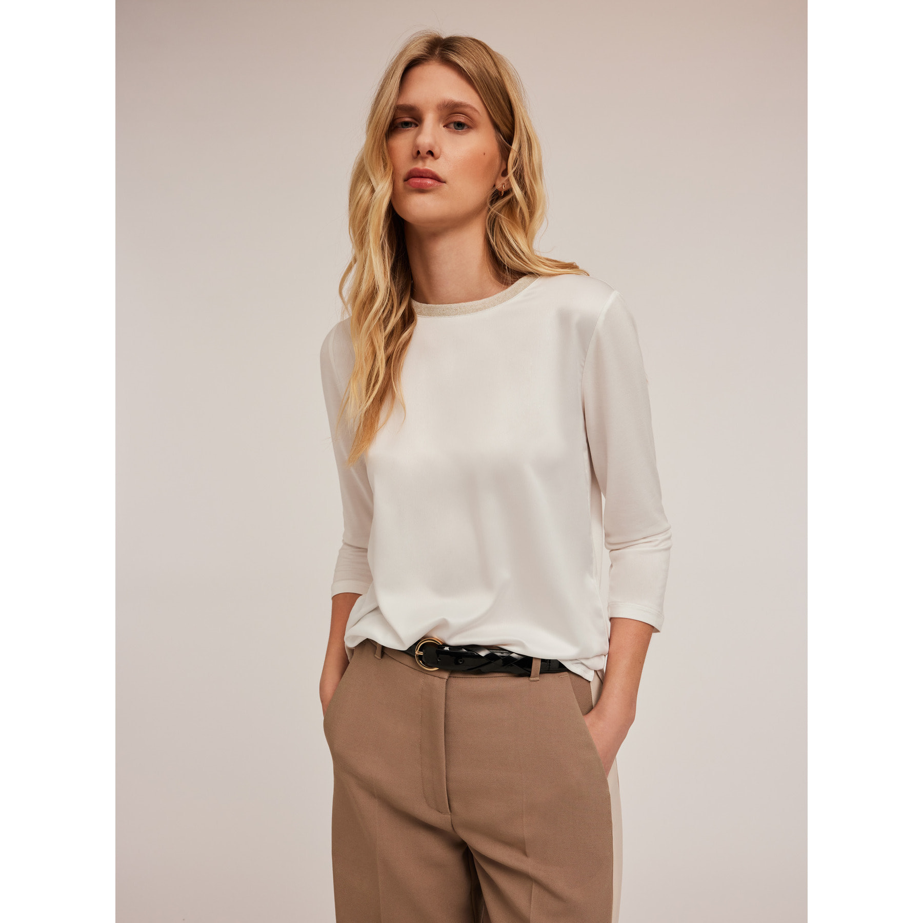 Motivi - Camiseta basic bimaterial - Blanco