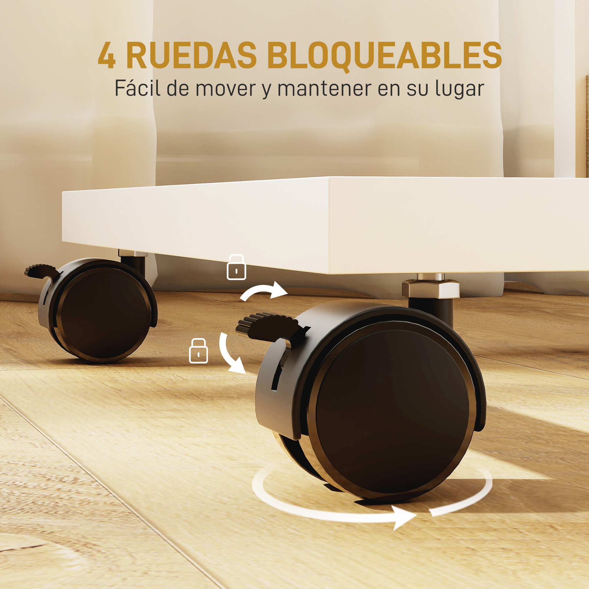 Mesa Auxiliar con Ruedas Mesa Auxiliar para Sofá en Forma de C con 2 Estantes Abiertos, Marco de Acero, para Salón, Dormitorio, 51x33x66 cm, Natural y Blanco